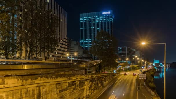 Paris França Timelapse Road Traffic Defense Business District Night Lights — Vídeo de Stock