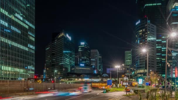 Paris France Timelapse Highway Traffic Going Defense Business District Night — 비디오