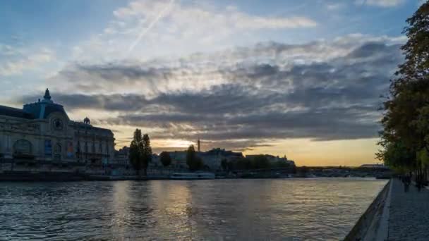 Paris France Timelapse Colorful Sunset Paris Touristic Center Eiffel Tower — стокове відео