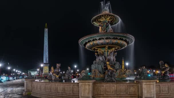 París Francia Timelapse Fuente Histórica Plaza Concorde Torre Eiffel París — Vídeos de Stock