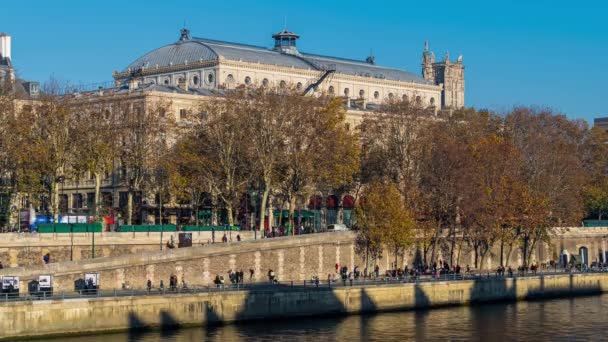 Parigi Francia Timelapse Scenario Parigi Con Autunno Colosr Popoli Sulla — Video Stock