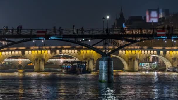 Parigi Francia Timelapse Ponti Storici Parigi Sulla Senna Notte Luci — Video Stock