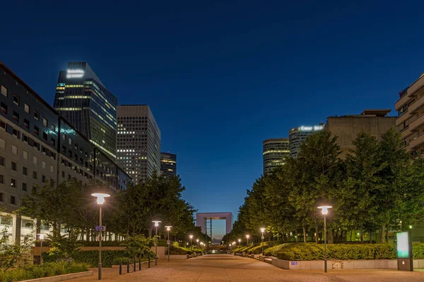 La Defense Business District at Night With Grande Arche Towers and Trees Enlightened