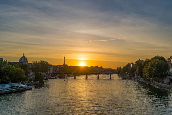 Sunset Over Historical Buildings in Paris Romantic Center With Eiffel Tower and Seine River