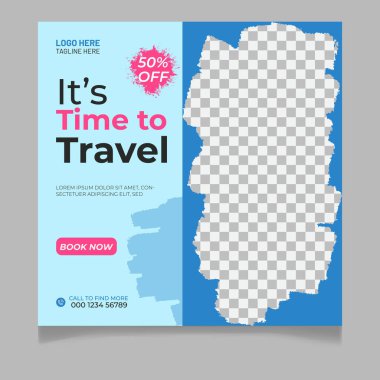 Seyahat eden sosyal medya şablon tasarımı, Tur tatili turizmi sosyal medya paylaşımı