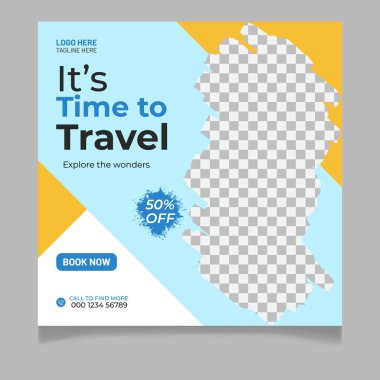 Seyahat eden sosyal medya şablon tasarımı, Tur tatili turizmi sosyal medya paylaşımı