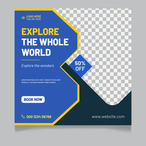 Seyahat eden sosyal medya şablon tasarımı, Tur tatili turizmi sosyal medya paylaşımı