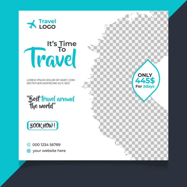 Viaggiare Social Media Post Template Design — Vettoriale Stock