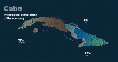 Şekillendirilmiş oryantal örtüşme deseni ve dönüşüm etkisi olan bir harita. Haritada üst üste bindirilmiş oryantal altın deseni. Küba Politik Haritası. Küba ülke haritası bilgi grafikleri