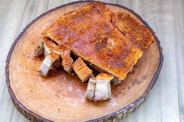 Christpy Pork Belly Roast Hong Kong Asian Style Whole Chopped — стокове фото