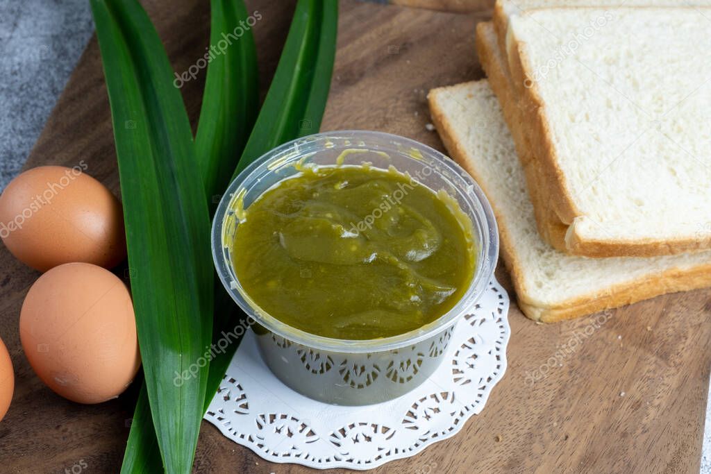 Srikaya jam is made from coconut, egg yolk, pandan and sugar. As a bread jam, popular in Southeast Asian countries