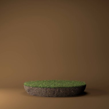 Kahverengi duvar arka planında minimum lüks zemin tasarımı. Sahne sahne gösterisi, ürün, satış, afiş, sunum, kozmetik. 3B görüntüleme, Paskalya