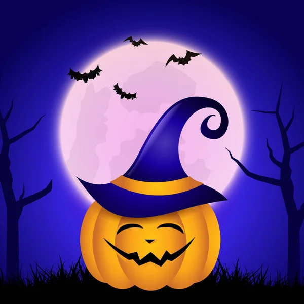 Fondo Halloween Lindo Jack Linterna Contra Cielo Iluminado Por Luna — Vector de stock