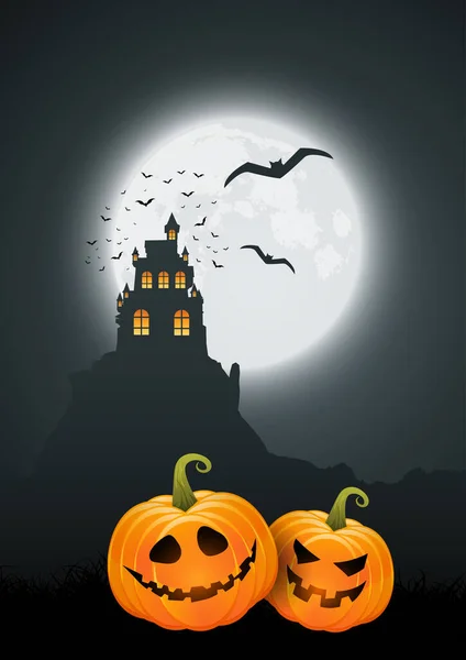 Halloween Háttér Sütőtök Kísérteties Kastély Táj Tervezés — Stock Vector