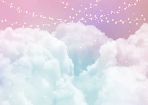 Himmel Hintergrund Mit Zuckerwatte Wolken Und Sterne Design — Stockvektor