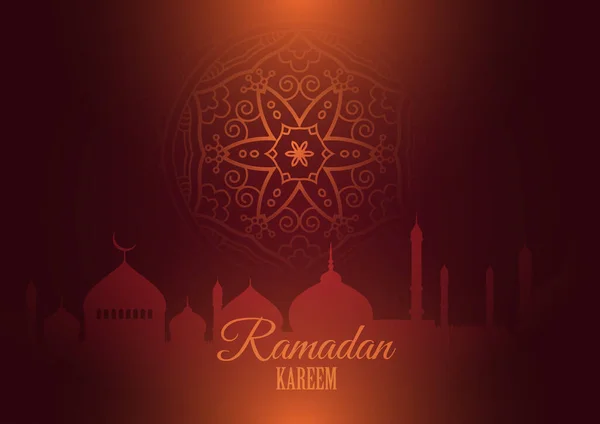 Ramadán Kareem Fondo Con Siluetas Mezquita Diseño Mandala — Vector de stock