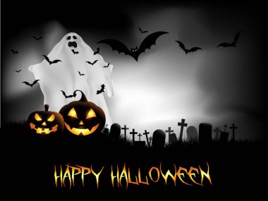 hayalet ve yarasalar mezarlıkta Spooky halloween arka plan