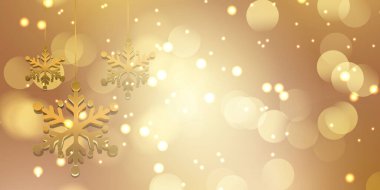 Altın kar taneleri ve Bokeh ışıklarıyla Noel arkaplanı