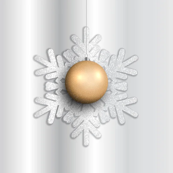 Sfondo Natale Con Bauble Appeso Fiocco Neve Scintillante — Vettoriale Stock