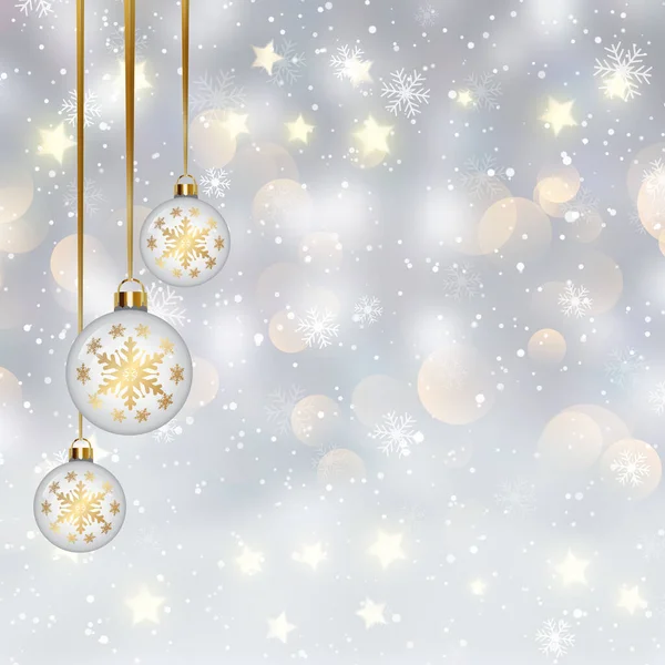Christmas Background Hanging Baubles Bokeh Lights Design — Stock Vector