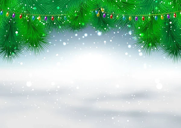 Boże Narodzenie Tło Gałęzi Jodły Płatki Śniegu — Wektor stockowy