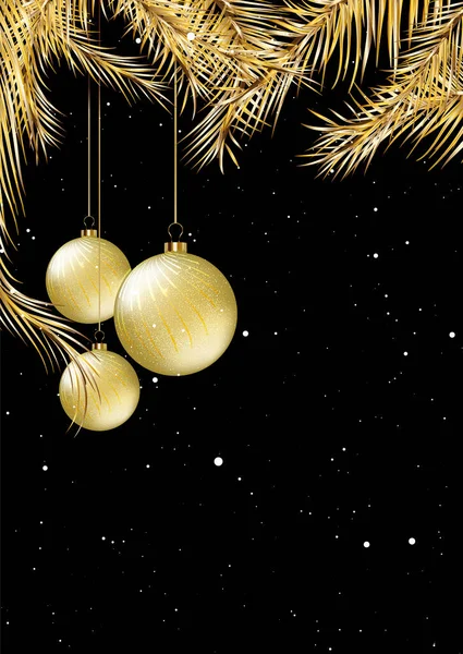 Gold Black Christmas Card Design Hanging Baubles — Stock Vector