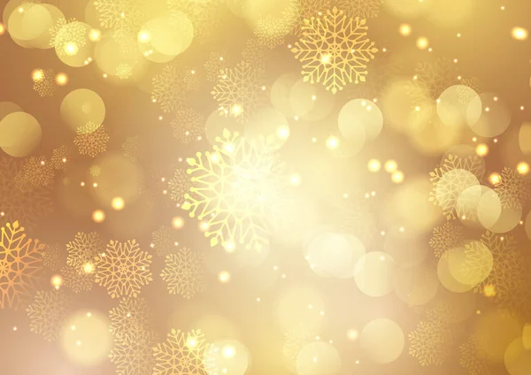 Gold Weihnachten Hintergrund Mit Schneeflocken Und Bokeh Lichter Design — Stockvektor