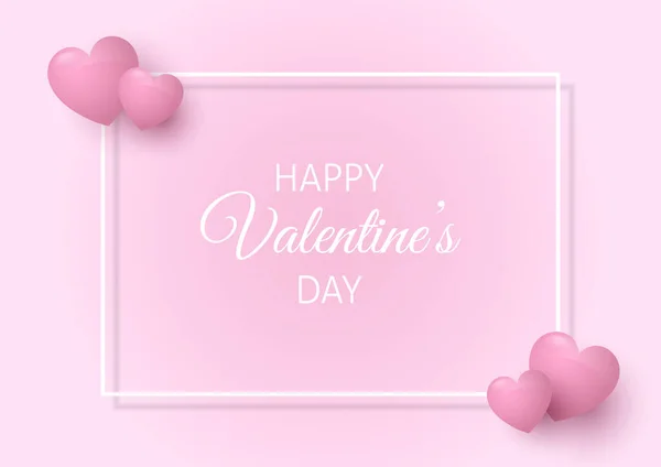 Valentines Day Background White Border Pink Hearts — Stock Vector