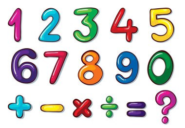 renkli numaraları ve beyaz bir arka plan üzerinde matematiksel işlemler çizimi  