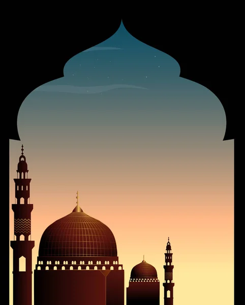 Escena Con Mezquita Atardecer Ilustración — Vector de stock