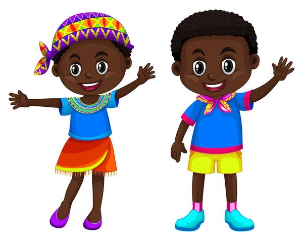 Africano Menino Menina Sorridente Ilustração — Vetor de Stock