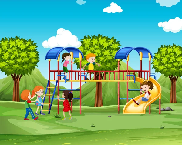 Kinder Erklimmen Das Spielhaus Illustration — Stockvektor