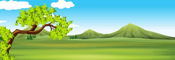 绿色的田野图自然场景 — 图库矢量图片