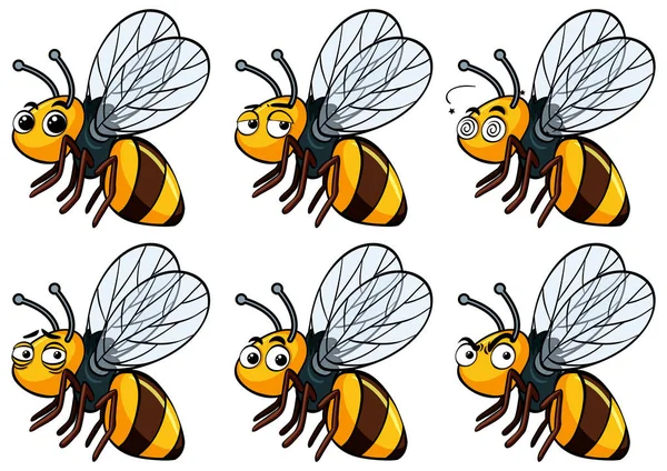 Bee Různými Výrazy Obličeje Ilustrace — Stockový vektor