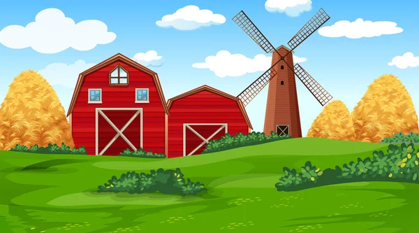 Farm Scene Nature Barn Illustration — Stock Vector