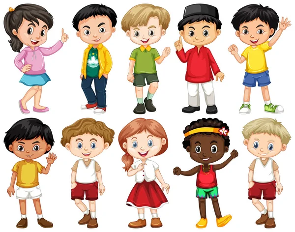 Set Bambini Felici Che Fanno Diverse Azioni Illustrazione — Vettoriale Stock