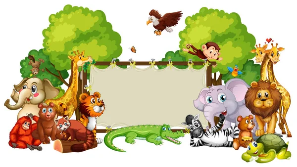 Modèle Bordure Avec Illustration Animaux Mignons — Image vectorielle