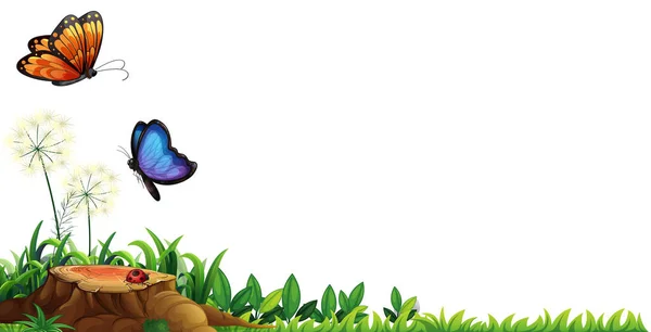 Scena Motylami Ogrodzie Ilustracja — Wektor stockowy