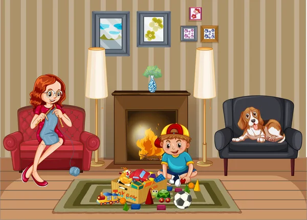 Scène Avec Des Personnes Famille Relaxant Maison Illustration — Image vectorielle