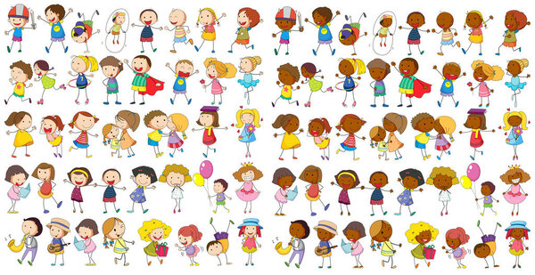 Illustration of diverse kids doodle