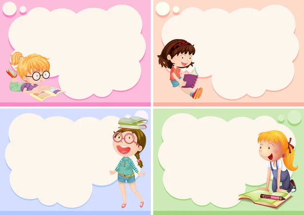 Τέσσερα Καρέ Εικονογράφηση Ευτυχισμένη Κορίτσια — Διανυσματικό Αρχείο