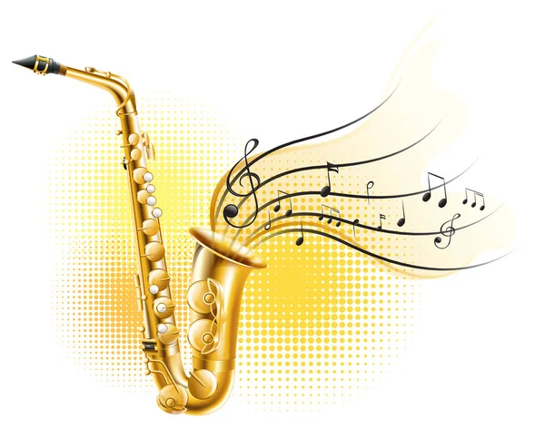Saxofone Clássico Com Notas Música Ilustração —  Vetores de Stock