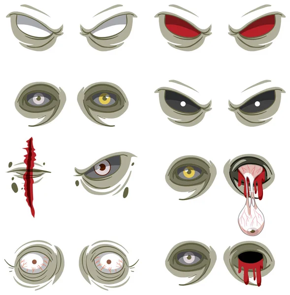 Conjunto Muchos Espeluznantes Ojos Zombies Ilustración — Vector de stock