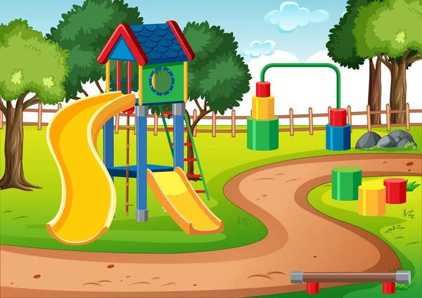 Leere Kinderspielplätze Mit Rutschen Der Szene Illustration — Stockvektor