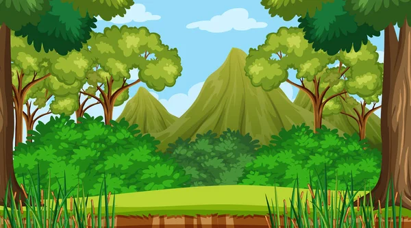 Forest Scene Various Forest Trees Mountain Background Illustration — Stock Vector