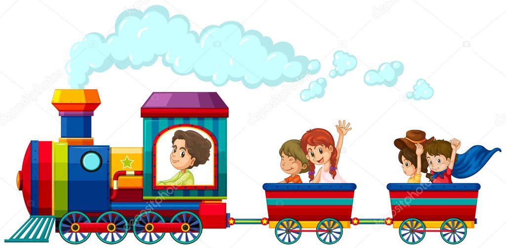 Children riding on the train