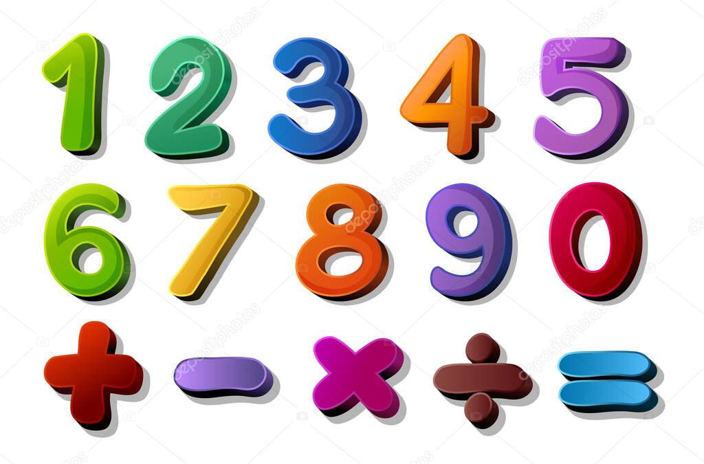 illustration of numbers and maths symbols on white background