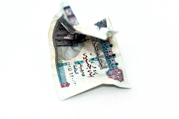 Szelektív Fókusz Összegyűrt Egyiptomi Pénz 100 100 Font Elszigetelt Fehér — Stock Fotó