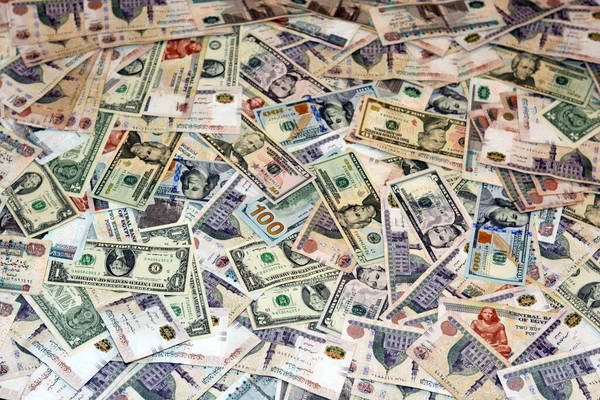 Háttér Nagy Mennyiségű Amerikai Pénz Bankjegyek Egyiptomi Pénz Számlák Különböző — Stock Fotó