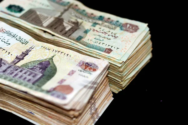Стопки Лицевых Сторон 200 100 Египетских Фунтов Банкноты Двести Фунтов — стоковое фото